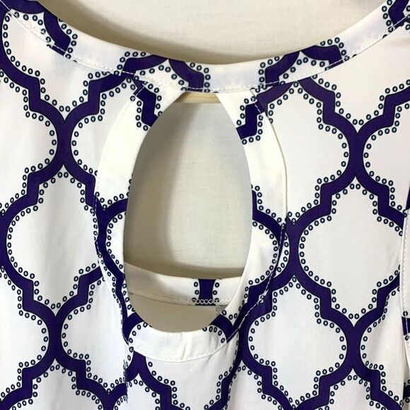 Jean-Pierre Kilfa NWT White Blue Tile Pattern Sleeveless Shift Dress Size M - Picture 10 of 15